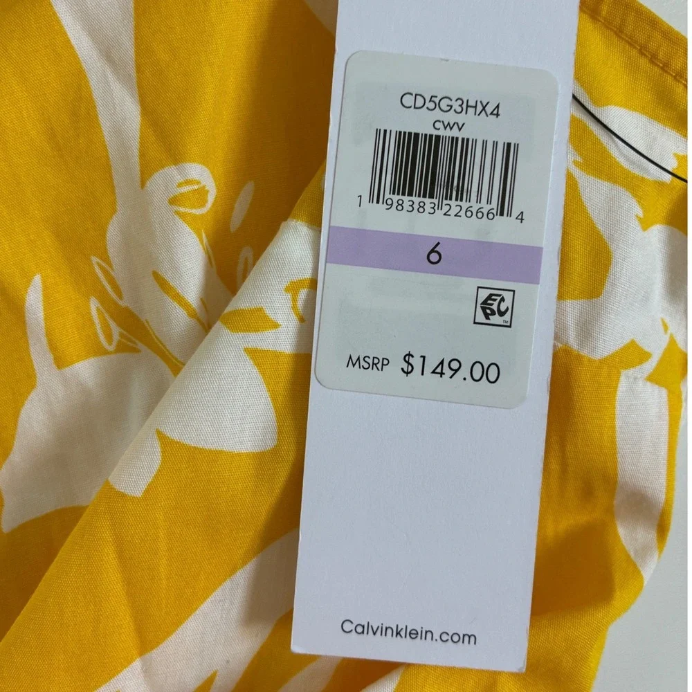 Calvin Klein Womens Yellow Floral Cotton Sleeveless Midi Shirt Dress CD5G3HX4 6 - Picture 7 of 14